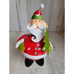 vintage pier 1 ? Metal fat jolly santa bobble xmas decor figure glitter tree cla